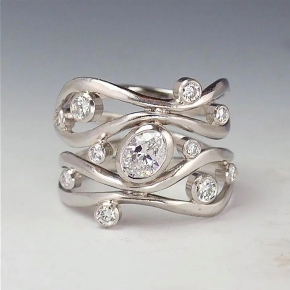 New Women’s 925 Silver MultiLayer Diamond Ring - Picture 2 of 2